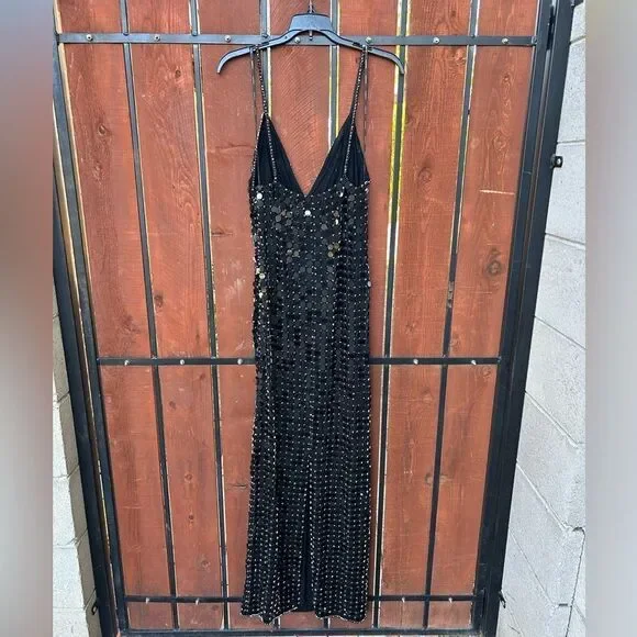 NWT $1,498 RETROFETE PERRI EMBELLISHED Crystal Sequin Sleeveless Maxi Gown M - Picture 4 of 11